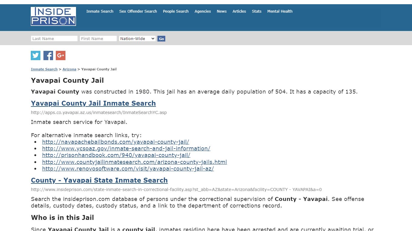 Yavapai County Jail - Arizona - Inmate Search